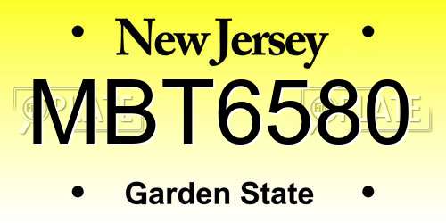 MBT6580 New Jersey License Plate