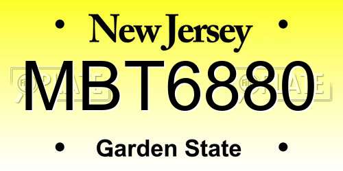 MBT6880 New Jersey License Plate