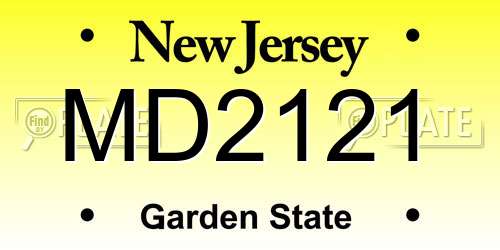MD2121 New Jersey License Plate