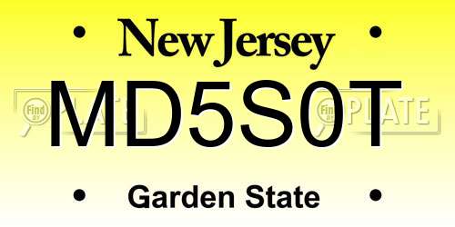 MD5S0T New Jersey License Plate