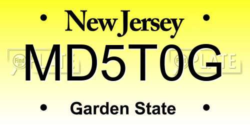 MD5T0G New Jersey License Plate