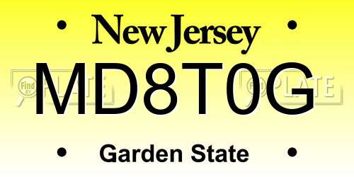 MD8T0G New Jersey License Plate