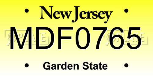 MDF0765 New Jersey License Plate