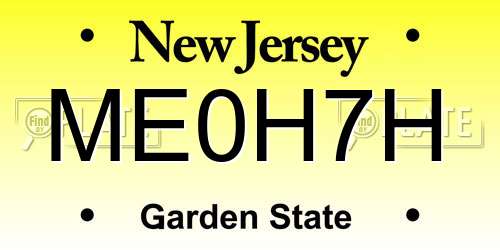 ME0H7H New Jersey License Plate