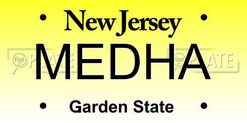 MEDHA New Jersey License Plate