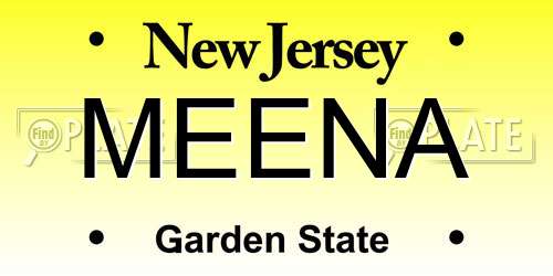 MEENA New Jersey License Plate