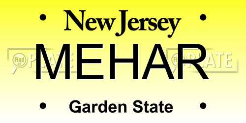 MEHAR New Jersey License Plate