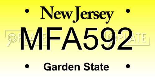 MFA592 New Jersey License Plate