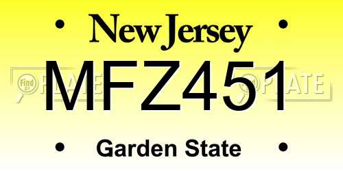 MFZ451 New Jersey License Plate