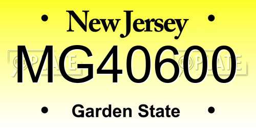 MG40600 New Jersey License Plate