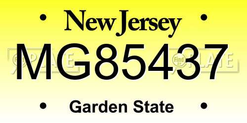 MG85437 New Jersey License Plate