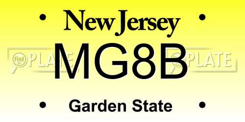MG8B New Jersey License Plate
