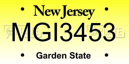 MGI3453 New Jersey License Plate