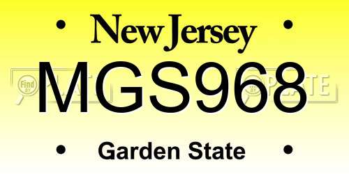 MGS968 New Jersey License Plate