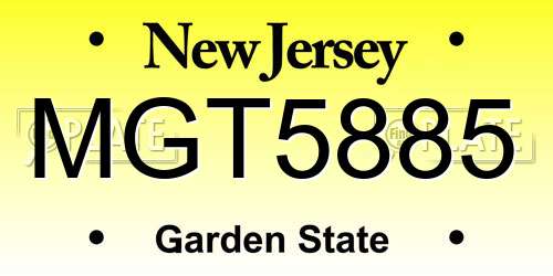 MGT5885 New Jersey License Plate