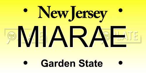 MIARAE New Jersey License Plate