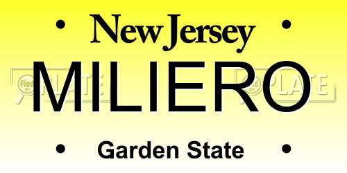 MILIERO New Jersey License Plate
