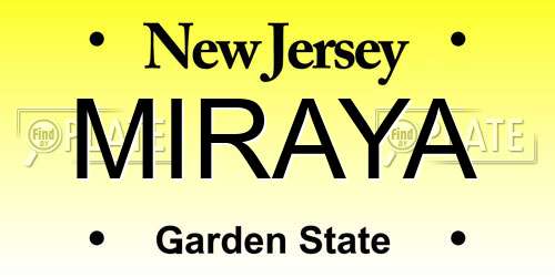 MIRAYA New Jersey License Plate