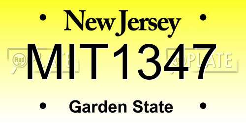 MIT1347 New Jersey License Plate
