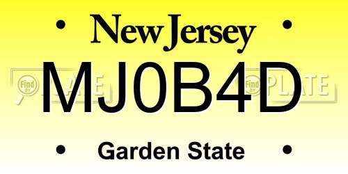 MJ0B4D New Jersey License Plate