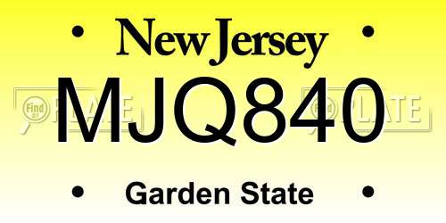 MJQ840 New Jersey License Plate