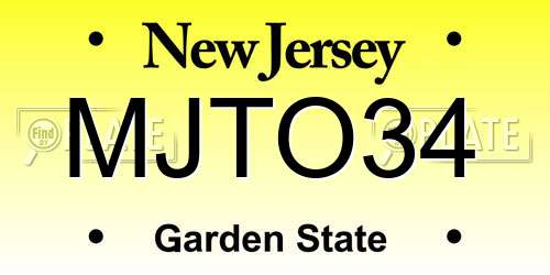 MJTO34 New Jersey License Plate