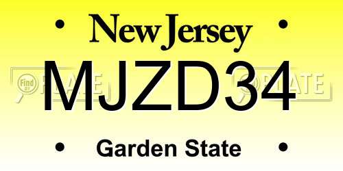 MJZD34 New Jersey License Plate