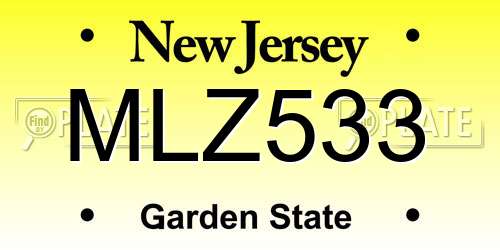 MLZ533 New Jersey License Plate