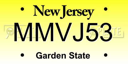 MMVJ53 New Jersey License Plate