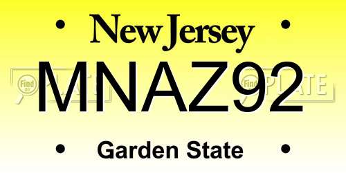 MNAZ92 New Jersey License Plate