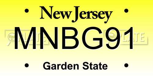 MNBG91 New Jersey License Plate