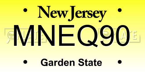 MNEQ90 New Jersey License Plate