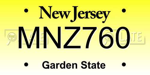 MNZ760 New Jersey License Plate