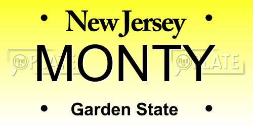 MONTY New Jersey License Plate