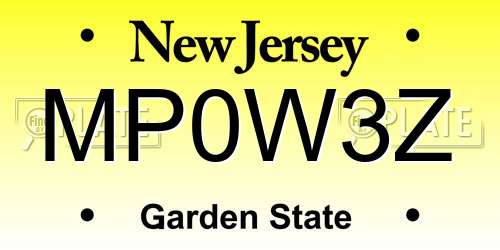 MP0W3Z New Jersey License Plate