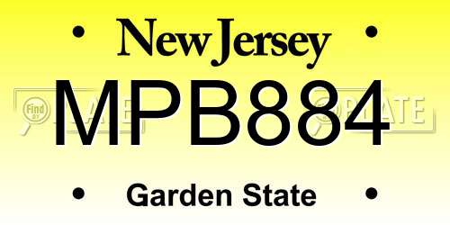 MPB884 New Jersey License Plate