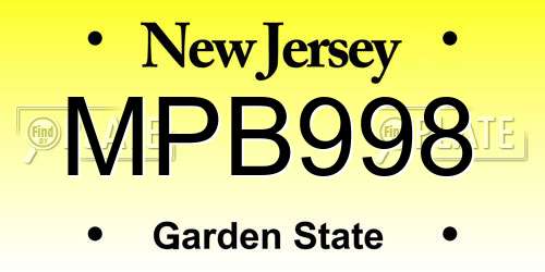 MPB998 New Jersey License Plate
