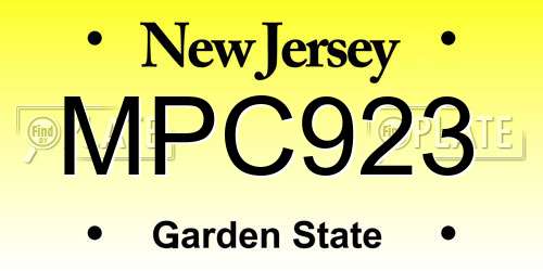 MPC923 New Jersey License Plate