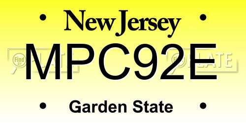 MPC92E New Jersey License Plate