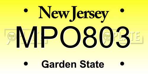 MPO803 New Jersey License Plate