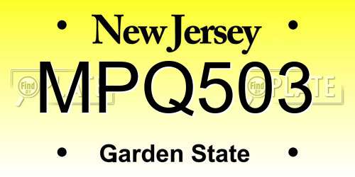 MPQ503 New Jersey License Plate