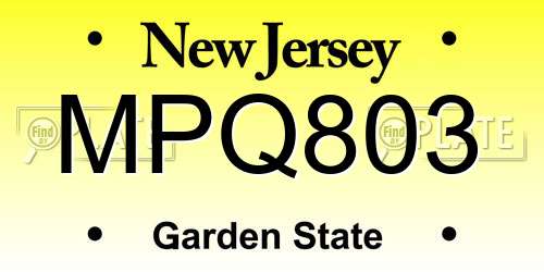 MPQ803 New Jersey License Plate
