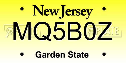 MQ5B0Z New Jersey License Plate