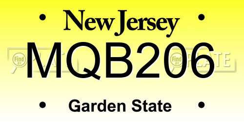 MQB206 New Jersey License Plate
