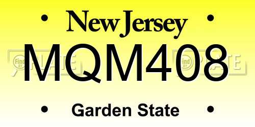 MQM408 New Jersey License Plate