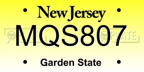 MQS807 New Jersey License Plate