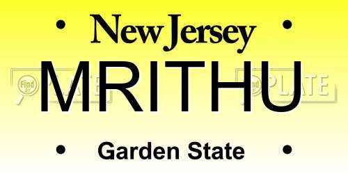 MRITHU New Jersey License Plate