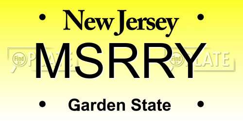 MSRRY New Jersey License Plate