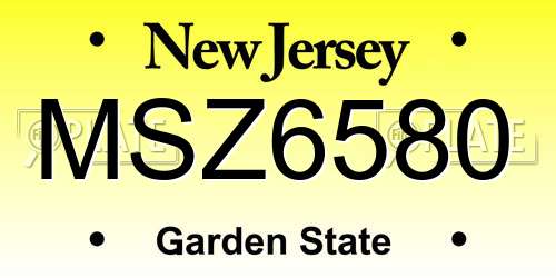 MSZ6580 New Jersey License Plate