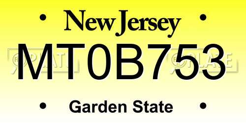 MT0B753 New Jersey License Plate